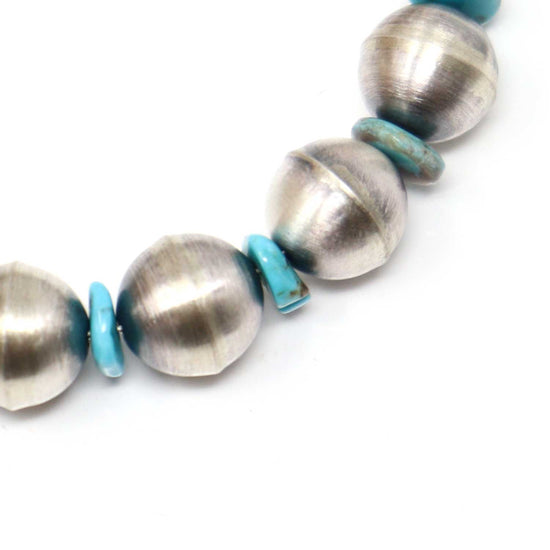 Antiqued Silver Beads and Turquoise Stretch Bracelet