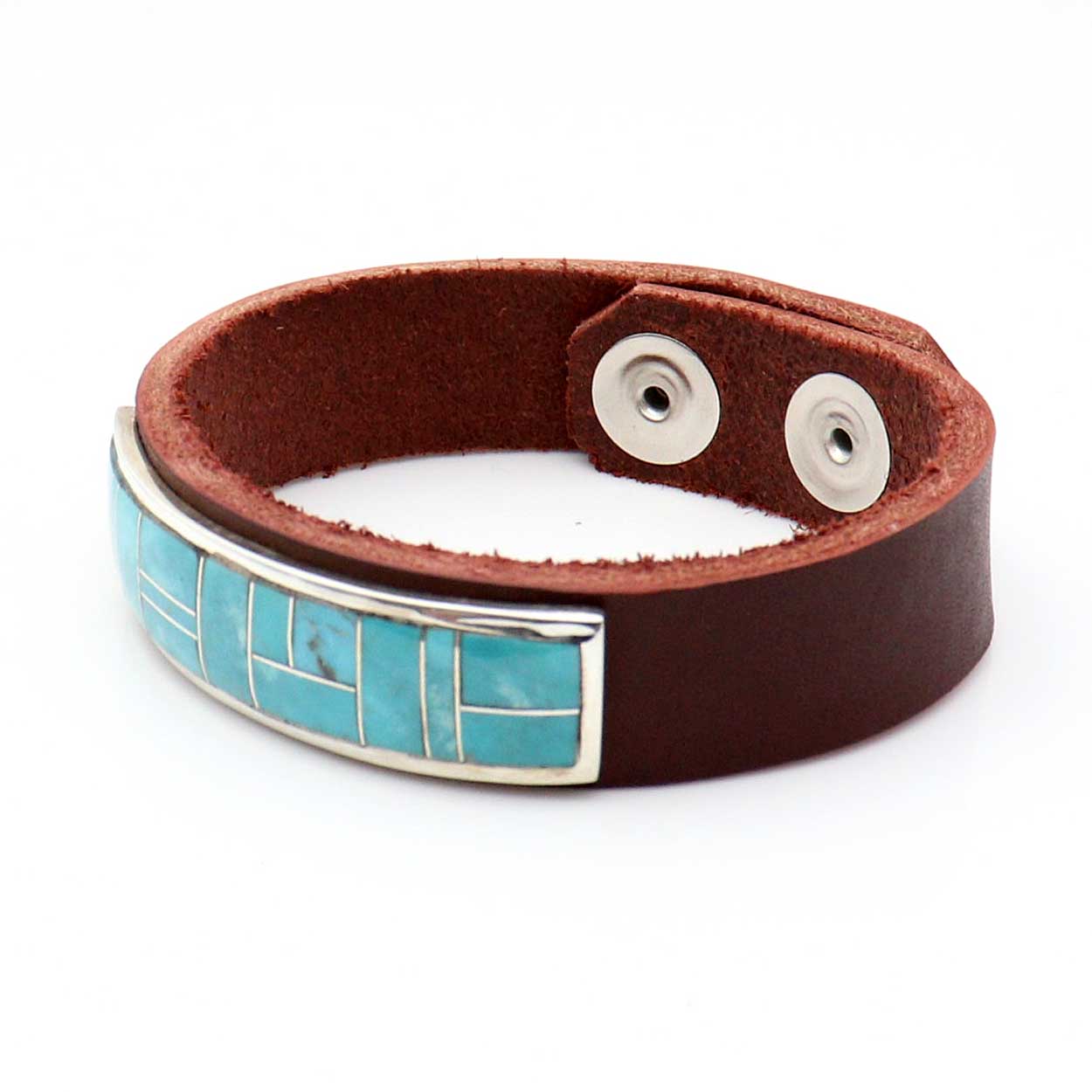Turquoise Inlaid Medallion Leather Cuff by Yazzie & Peterson