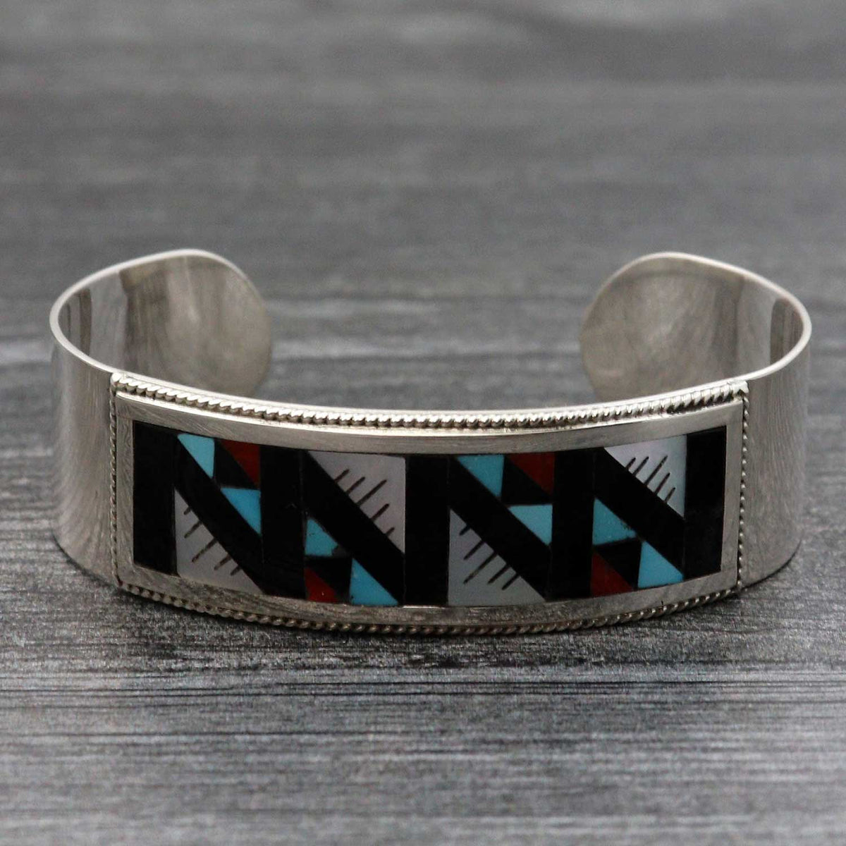 Sterling Silver Zuni Inlay Bracelet by Leander & Lisa Othole