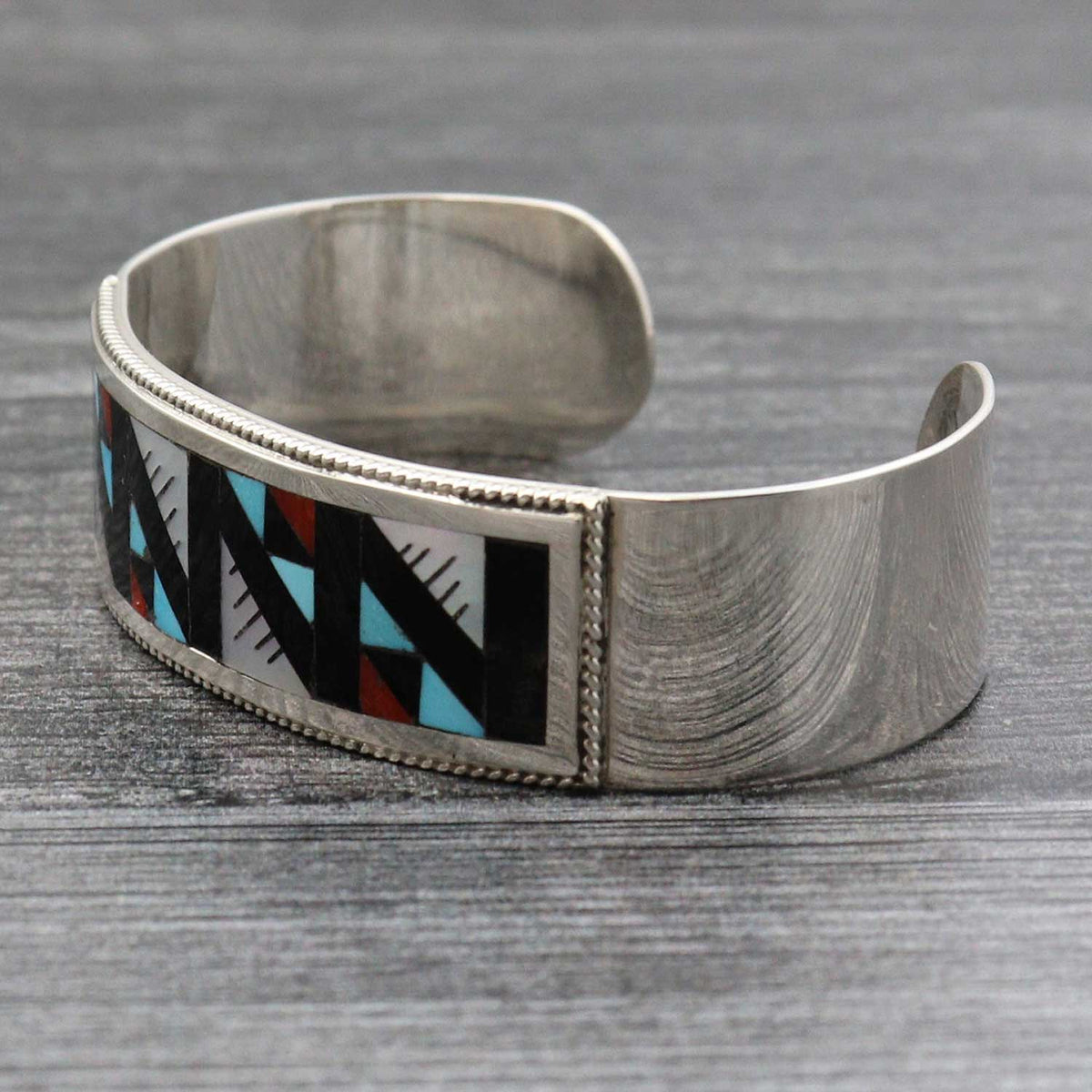 Sterling Silver Zuni Inlay Bracelet by Leander & Lisa Othole