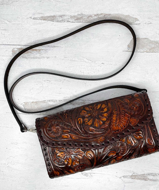 Itzel Brown Leather Crossbody Bag by Que Chula