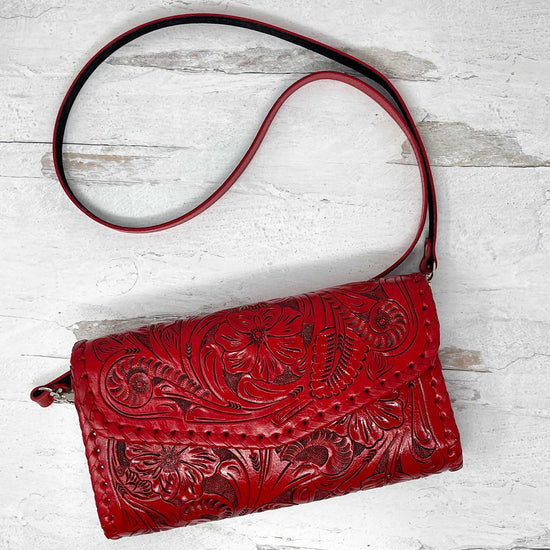 Itzel Red Leather Crossbody Bag by Que Chula