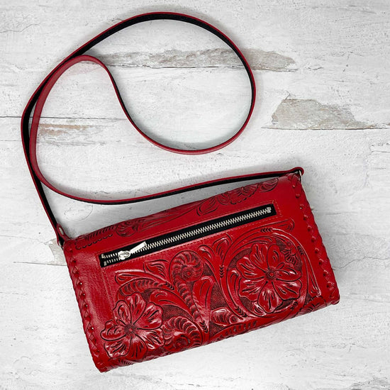Itzel Red Leather Crossbody Bag by Que Chula
