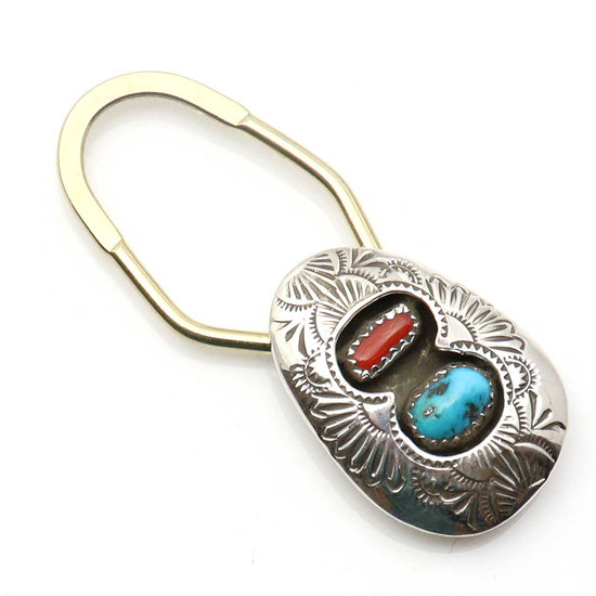 Turquoise & Coral Key Ring by Skeets