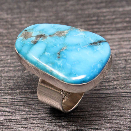 Adjustable Ring With Kingman Turquoise Setting By Navaho Artist Milton Lee