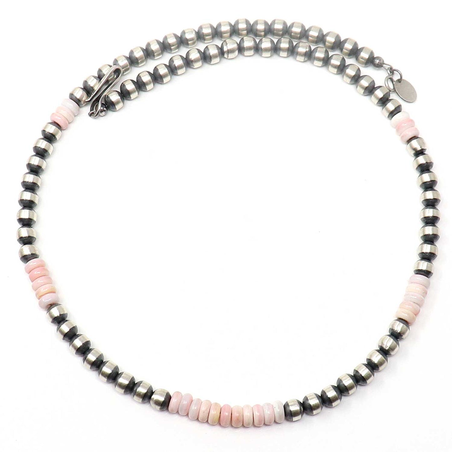 16" 5 mm Sterling Silver Navaho Pearls With Pink Conch Shell