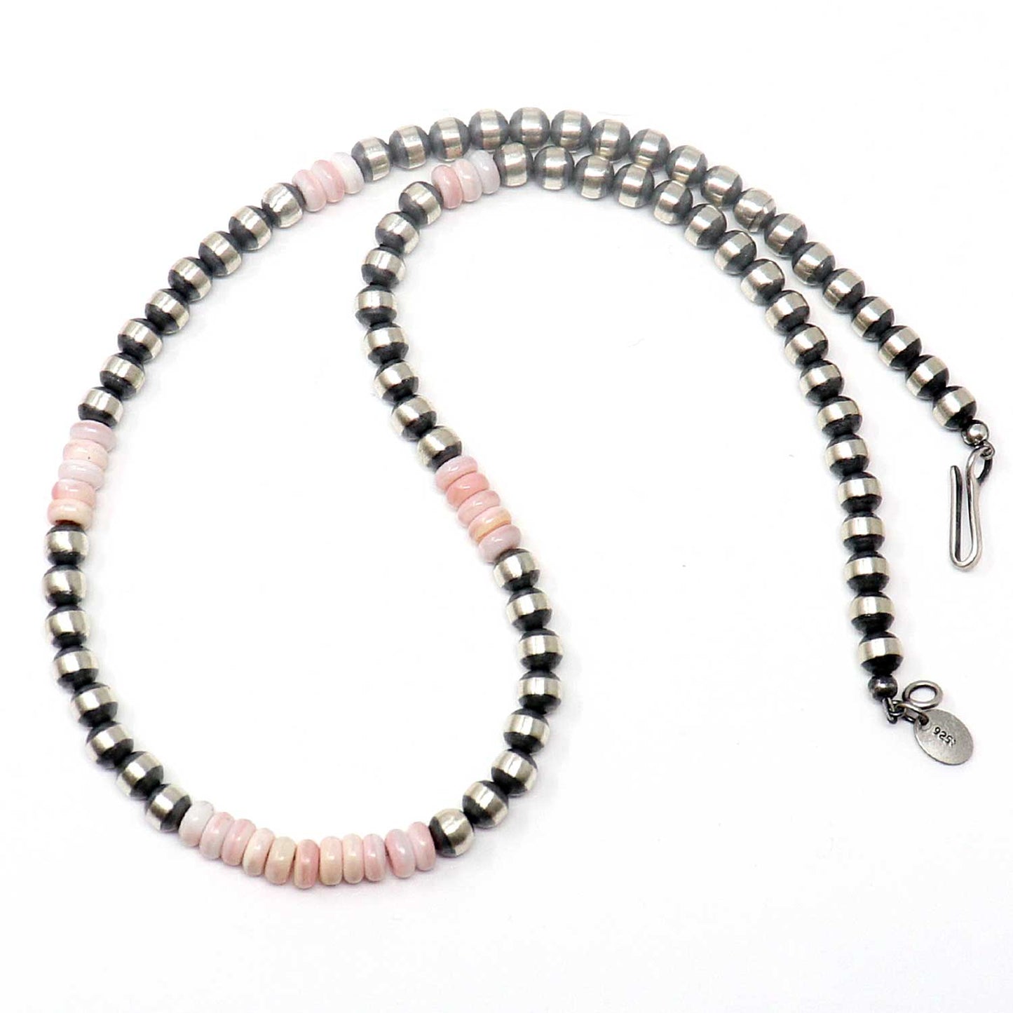 16" 5 mm Sterling Silver Navaho Pearls With Pink Conch Shell