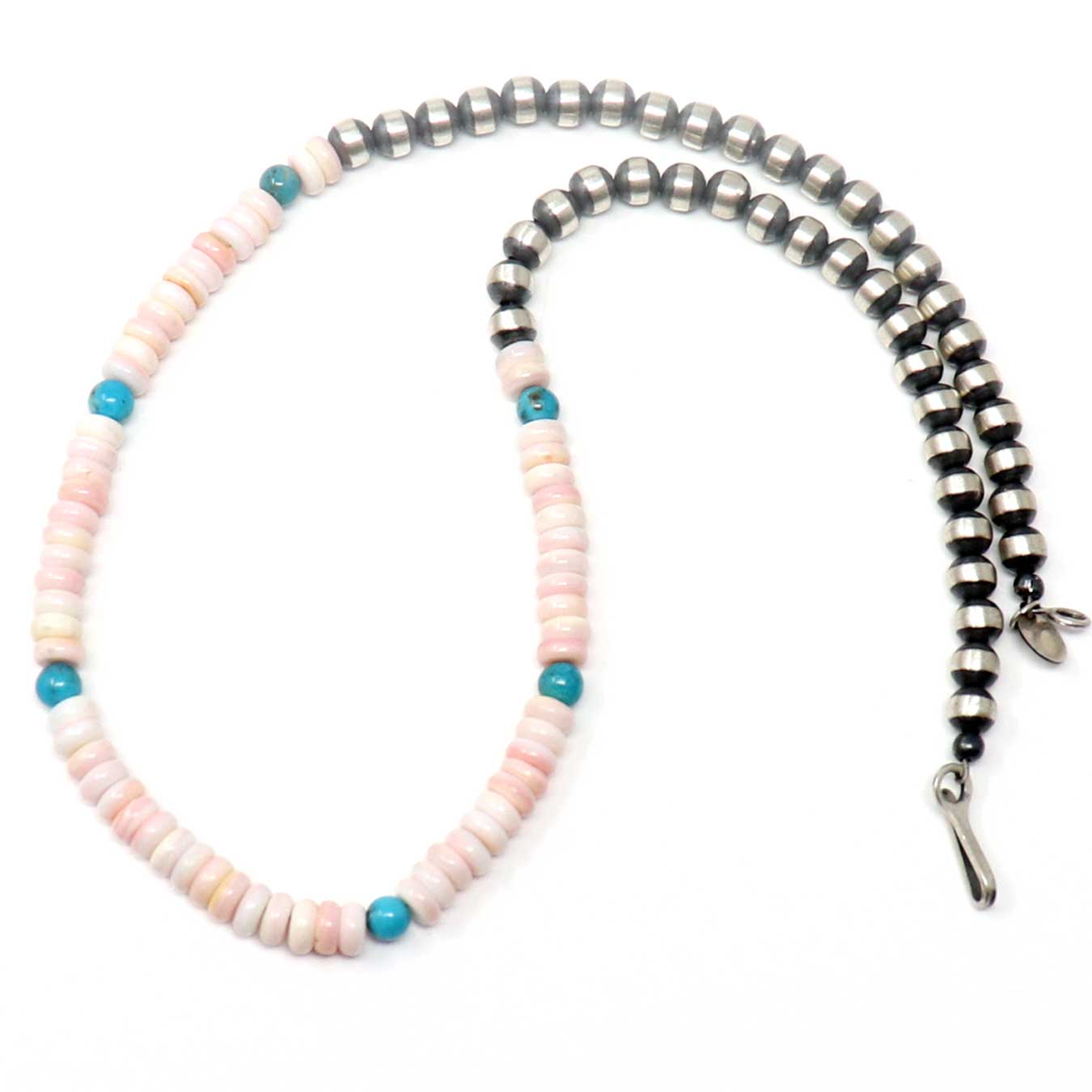 16" 5 mm Sterling Silver Pearls With Pink Conch & Turquoise