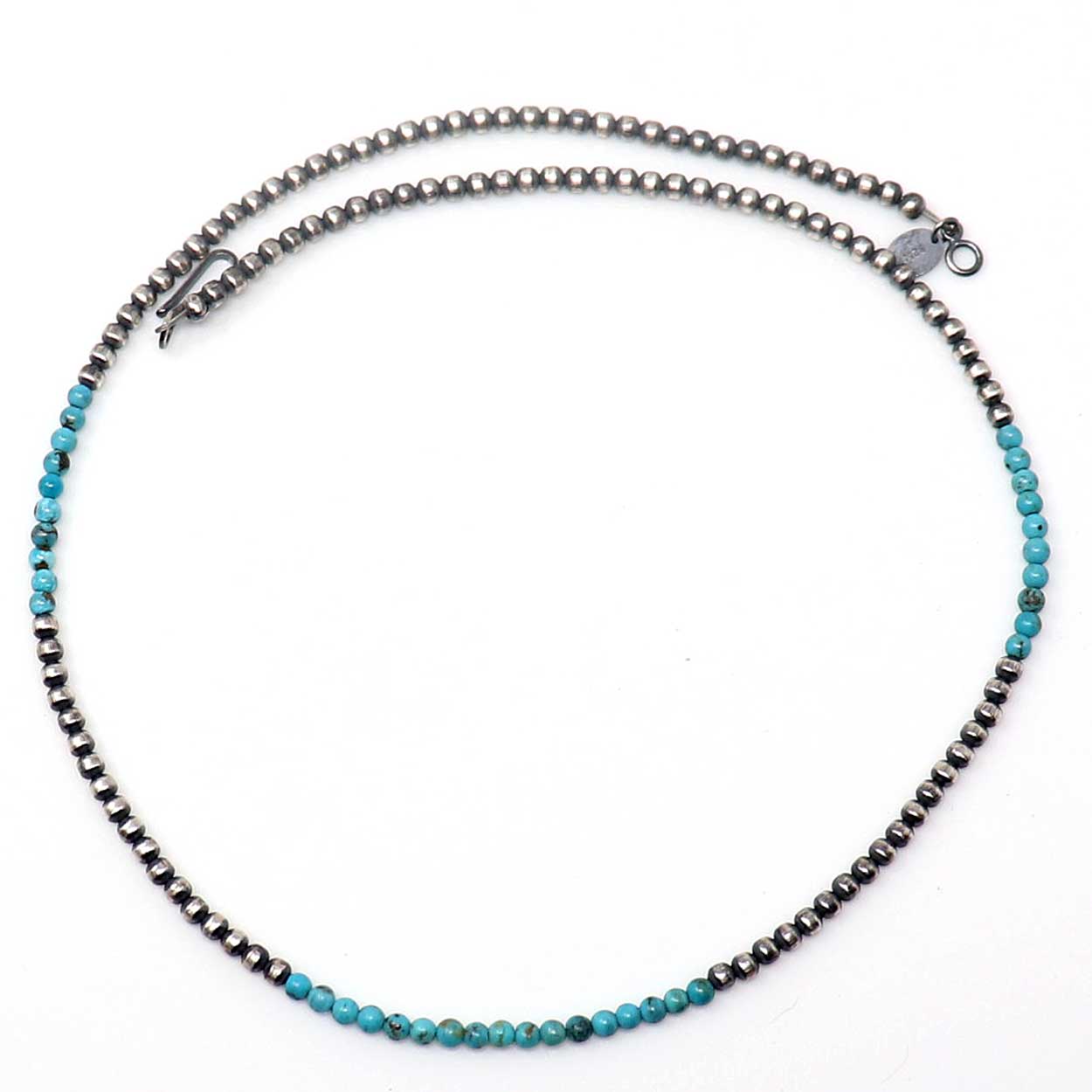 18" Silver Pearl Choker Featuring Turquoise Bead Accents