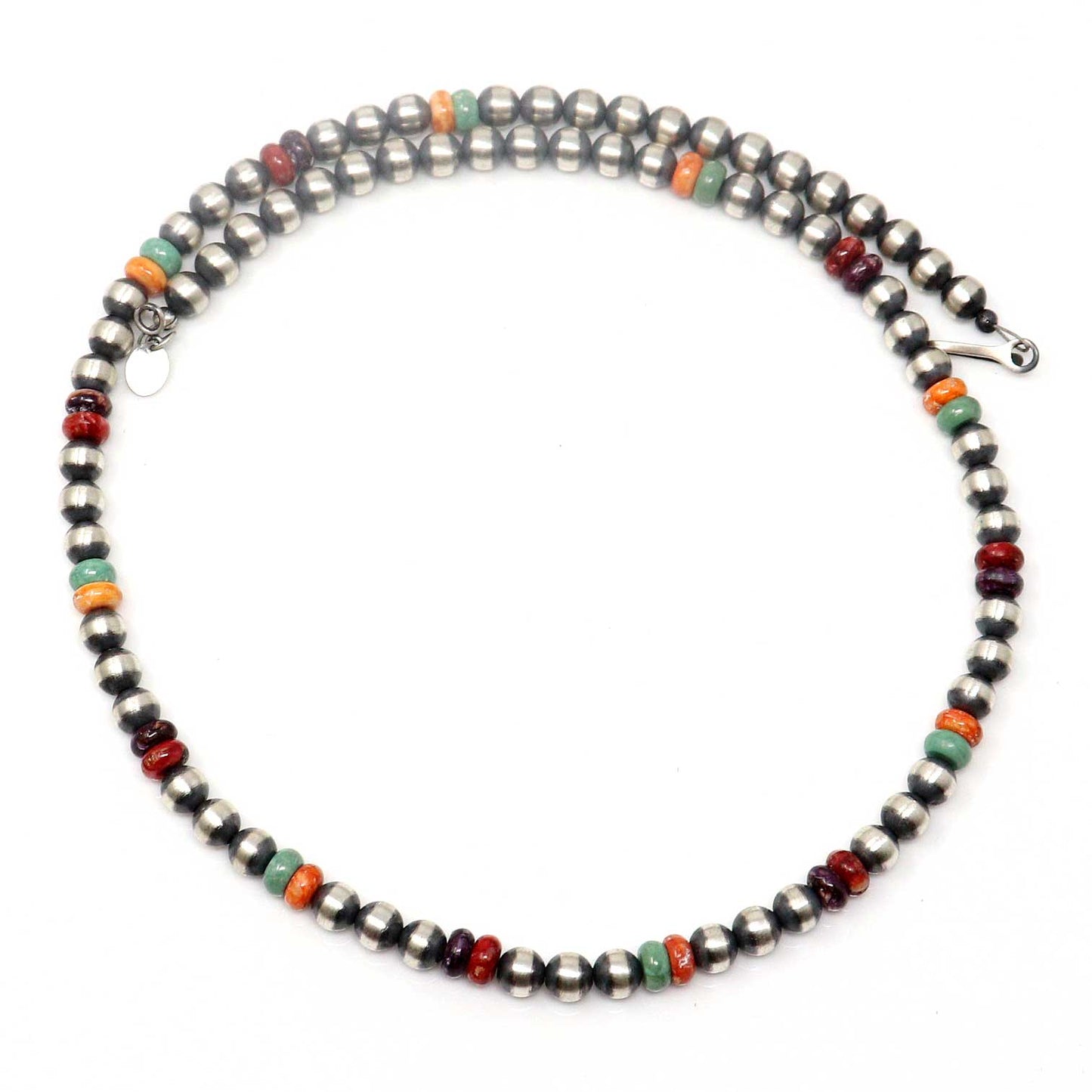 20" Silver Pearl Choker Featuring Multi-Color Bead Accents