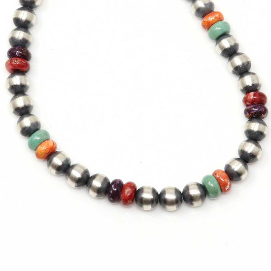 20" Silver Pearl Choker Featuring Multi-Color Bead Accents