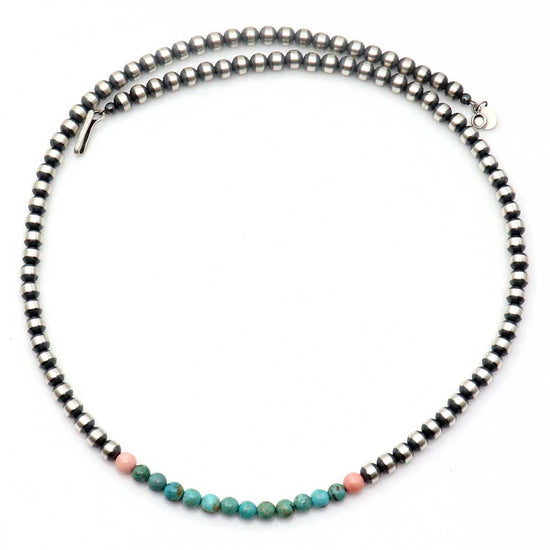 20" Silver Pearls Featuring Peruvian Opal & Turquoise Accents