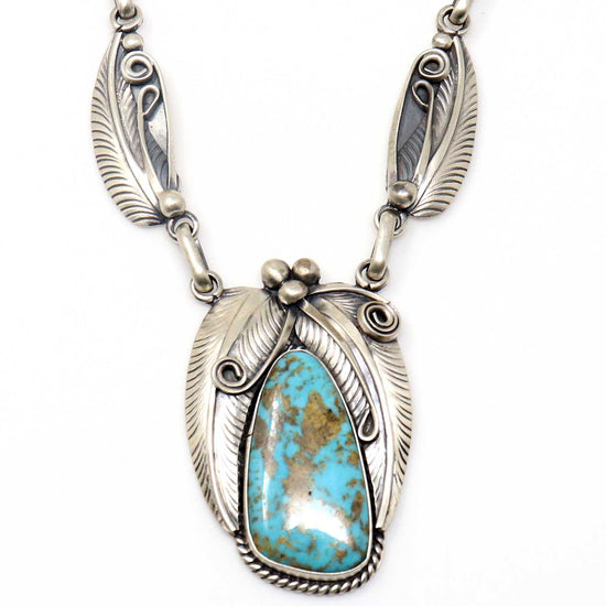 Kingman Turquoise Pendant With Feathers by Tom Lewis