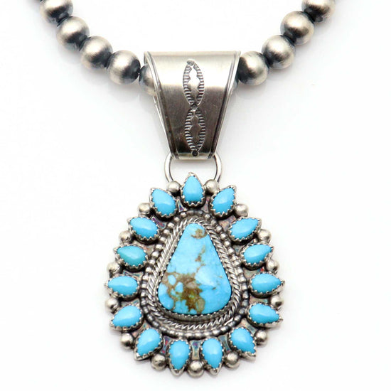 18" Kingman Turquoise Pendant & Navaho Pearls Necklace
