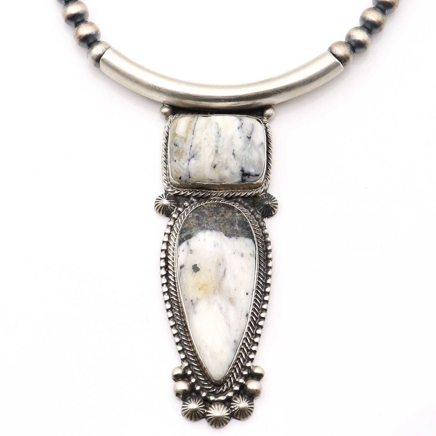 18" White Buffalo Choker With Navaho Pearls by Tom Lewis