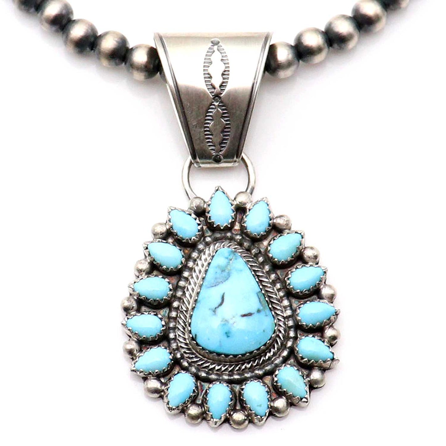 Kingman Turquoise Pendant & Navaho Pearls Necklace