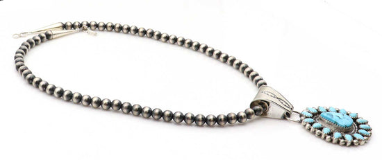Kingman Turquoise Pendant & Navaho Pearls Necklace