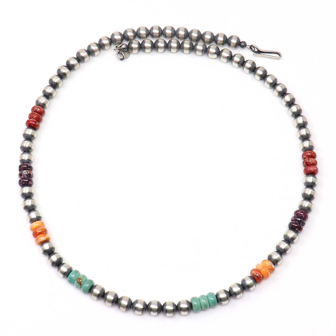 18" Silver Pearl Choker Featuring Multi-Color Bead Accents