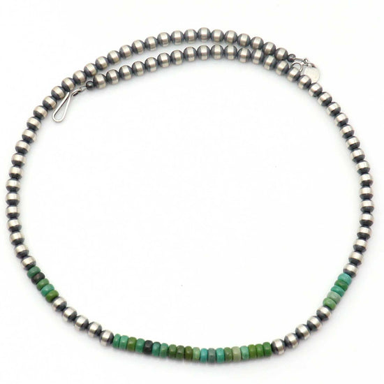 18" 5 mm Silver Pearl Choker Featuring Turquoise Accent Beads