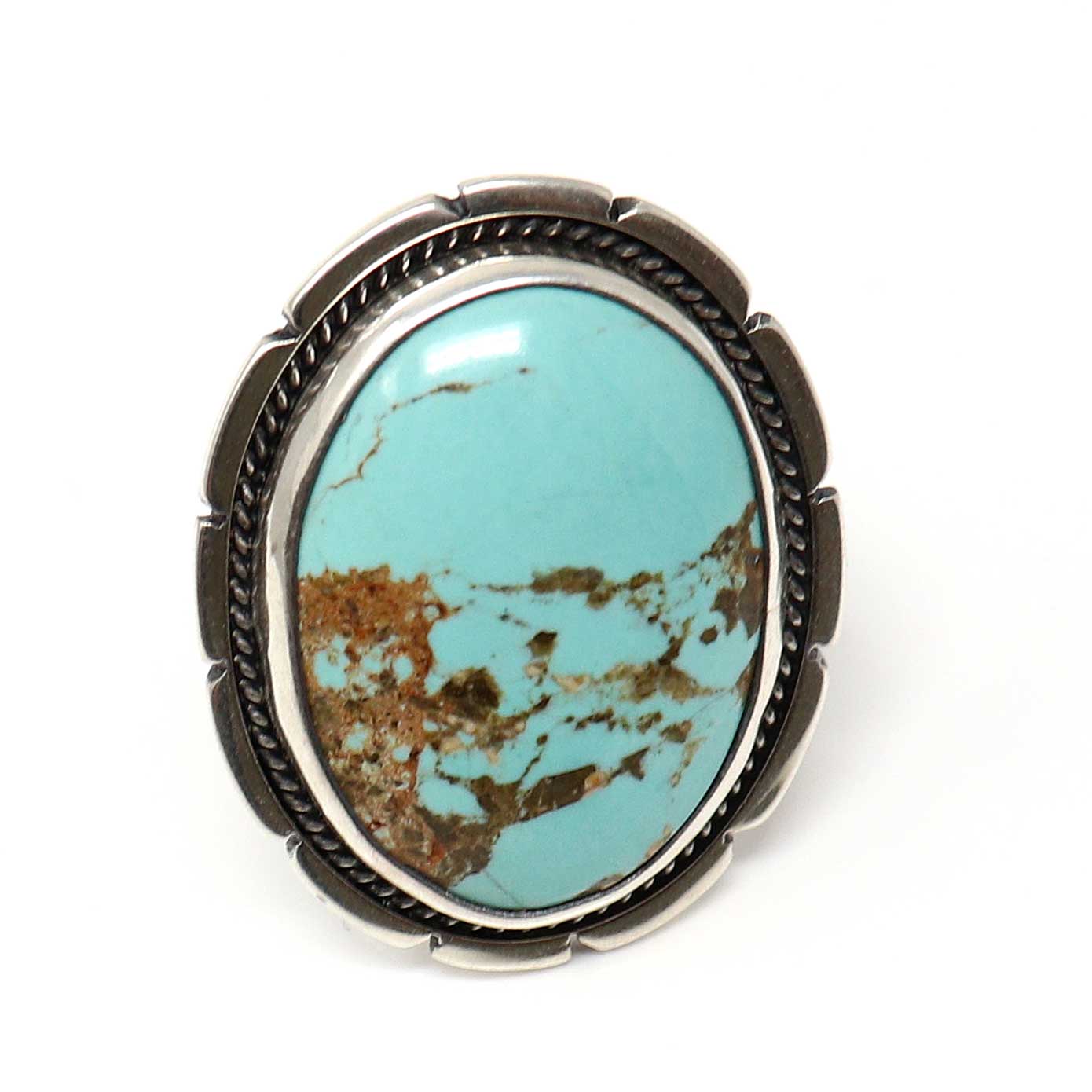 Adjustable Ring With Kingman Turquoise Setting By Navaho Artist Ryland Billie