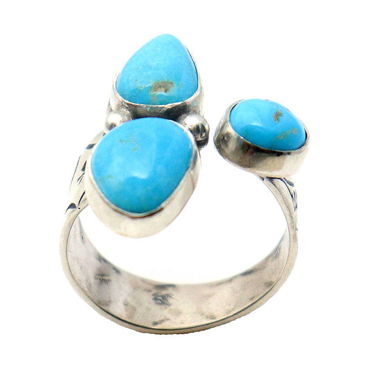 Adjustable Ring With Kingman Turquoise Setting By Navaho Artist T Benally