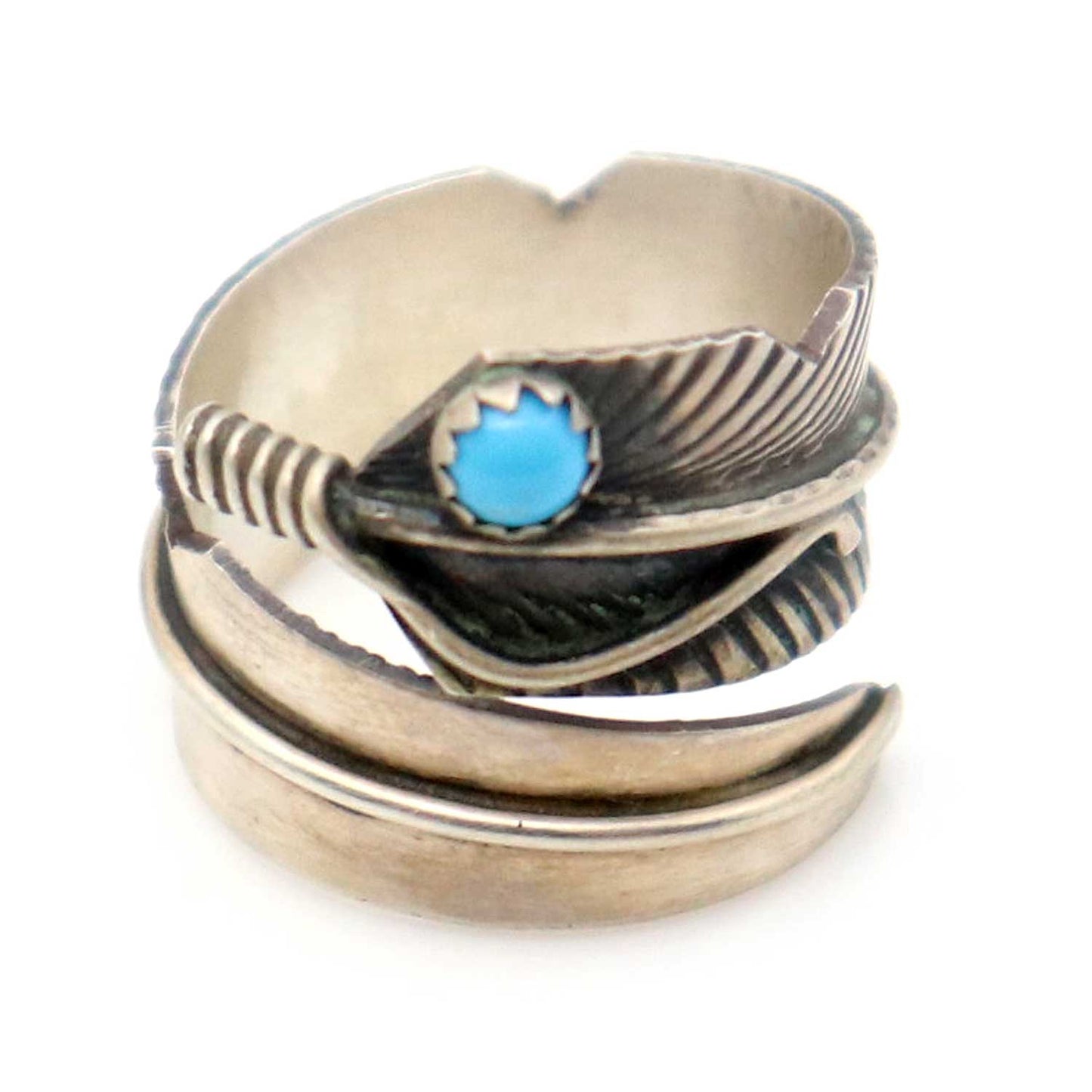Adjustable Turquoise & Silver Feather Ring By Chris Charlie