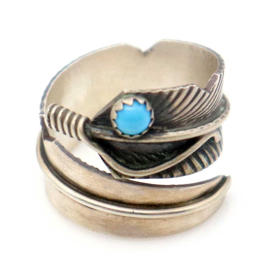 Adjustable Turquoise & Silver Feather Ring By Chris Charlie