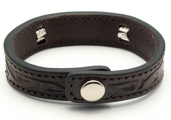 Hand Tooled Leather Bracelet with Black Horse Hair