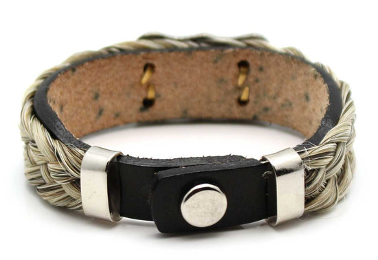Leather & Grey Horse Hair Bracelet Metal & Gemstone Accents - Green