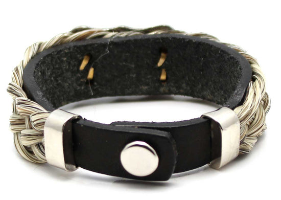 Leather & Grey Horse Hair Bracelet Metal & Gemstone Accents - Pink Size Small 7"