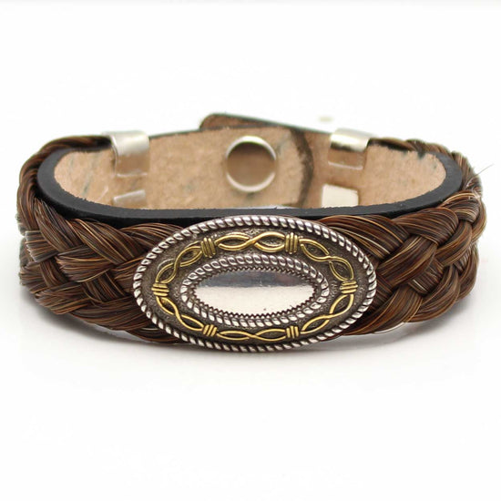 Brown Horsehair & Leather Bracelet With Oval Concho