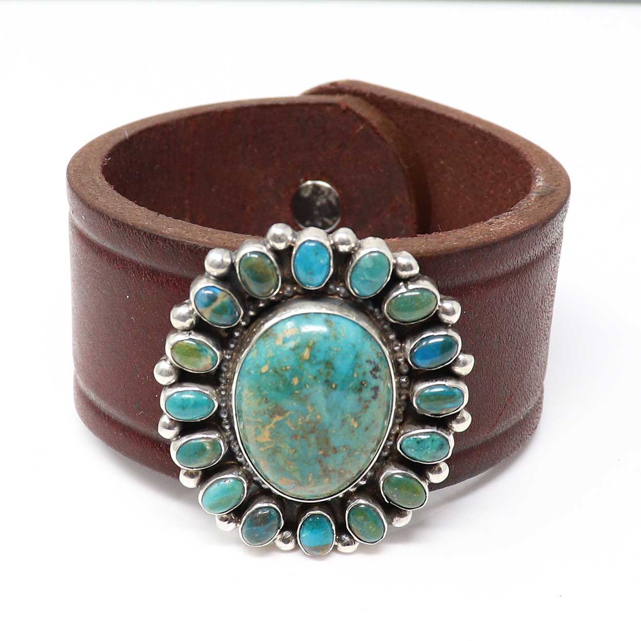 Turquoise & Chrysocolla Medalion Leather Bracelet by Laura Ingalls