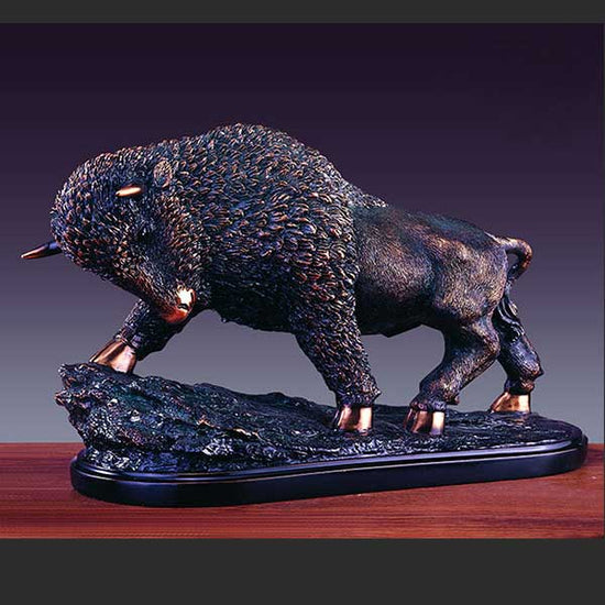 19" Wide Charging Bronze Buffalo Sculpture