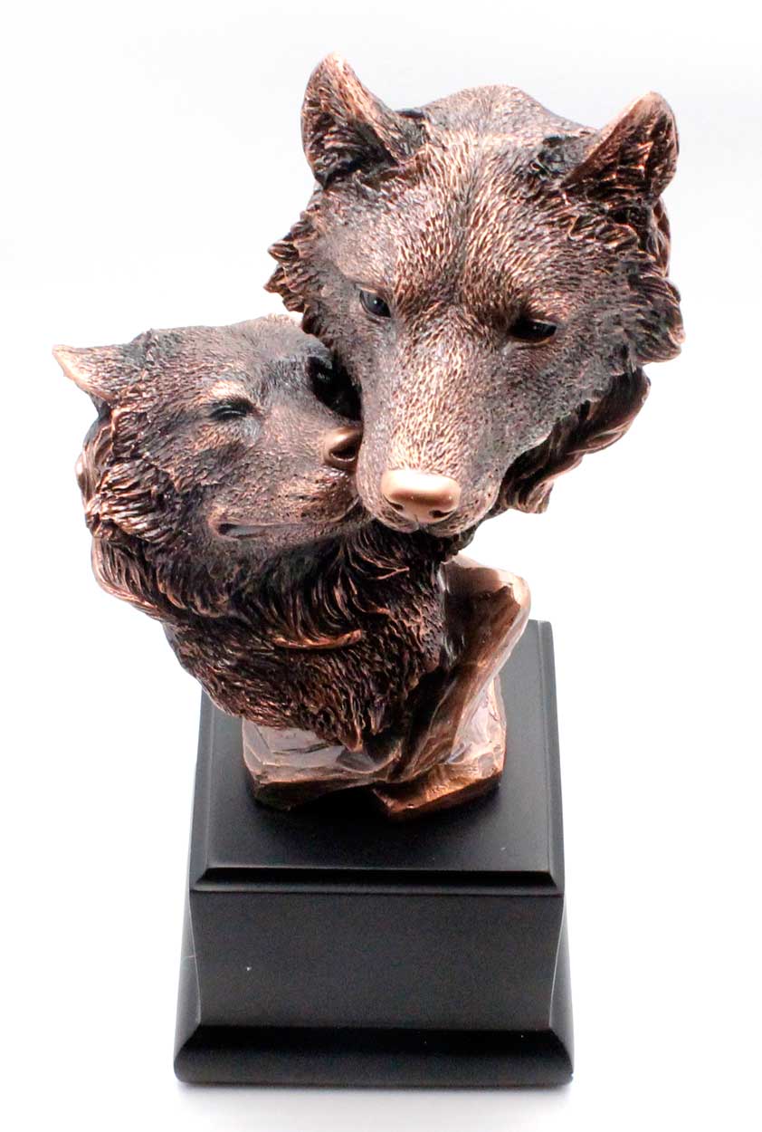 Double Wolf Head Bronze Statue | Figurine | Sculpture