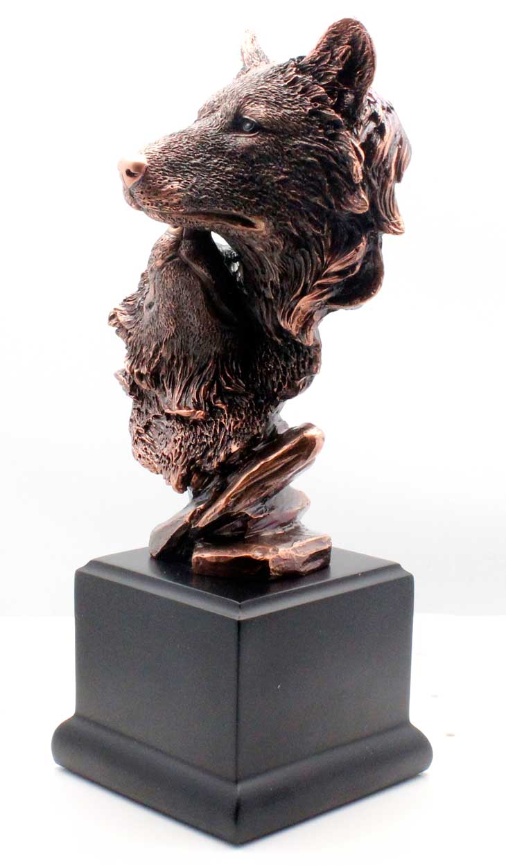 Double Wolf Head Bronze Statue | Figurine | Sculpture