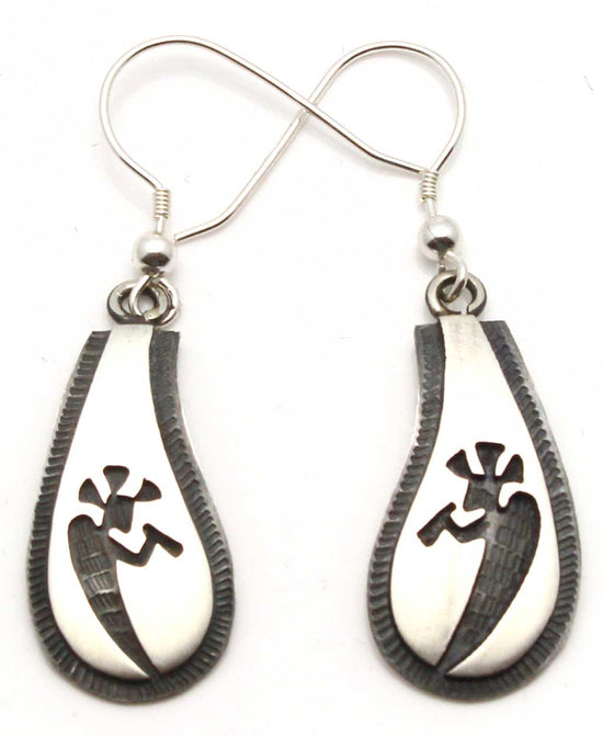 1 1/8" Hopi Overlay Kokopelli Silver Earrings