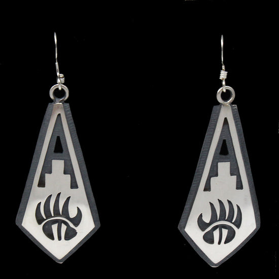 Hopi 1.75" Sterling Silver Bear Paw Earrings