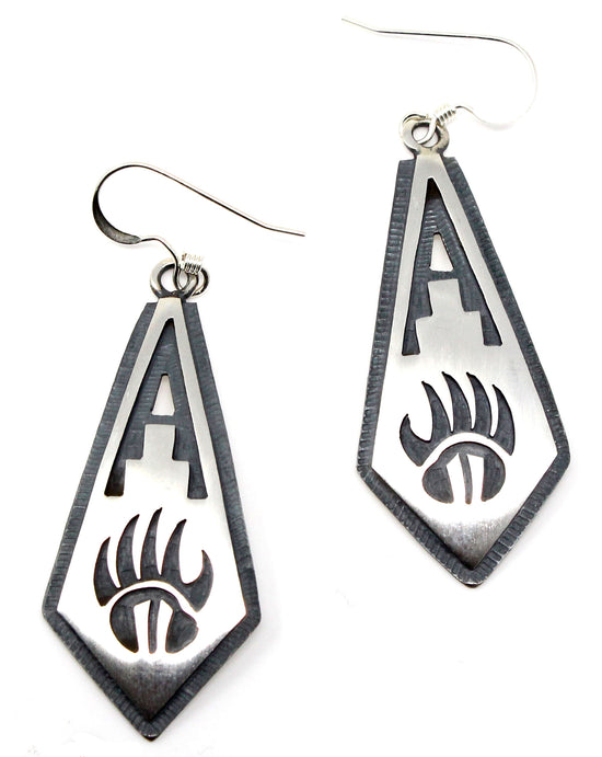 Hopi 1.75" Sterling Silver Bear Paw Earrings