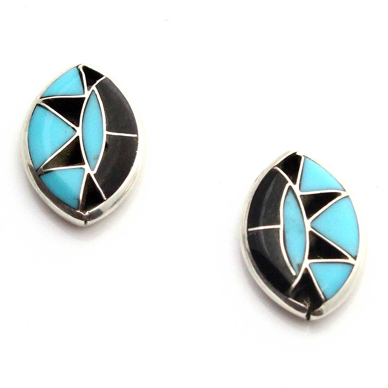 Zuni Turquoise & Jet Post Earrings
