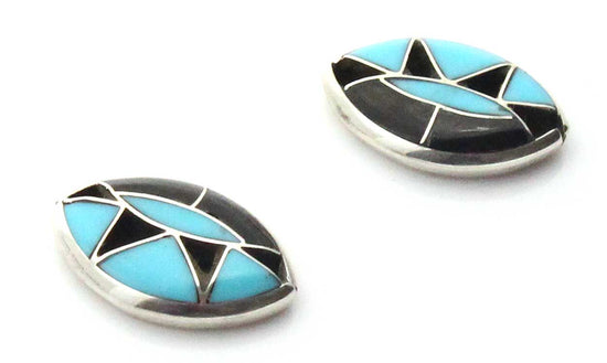 Zuni Turquoise & Jet Post Earrings