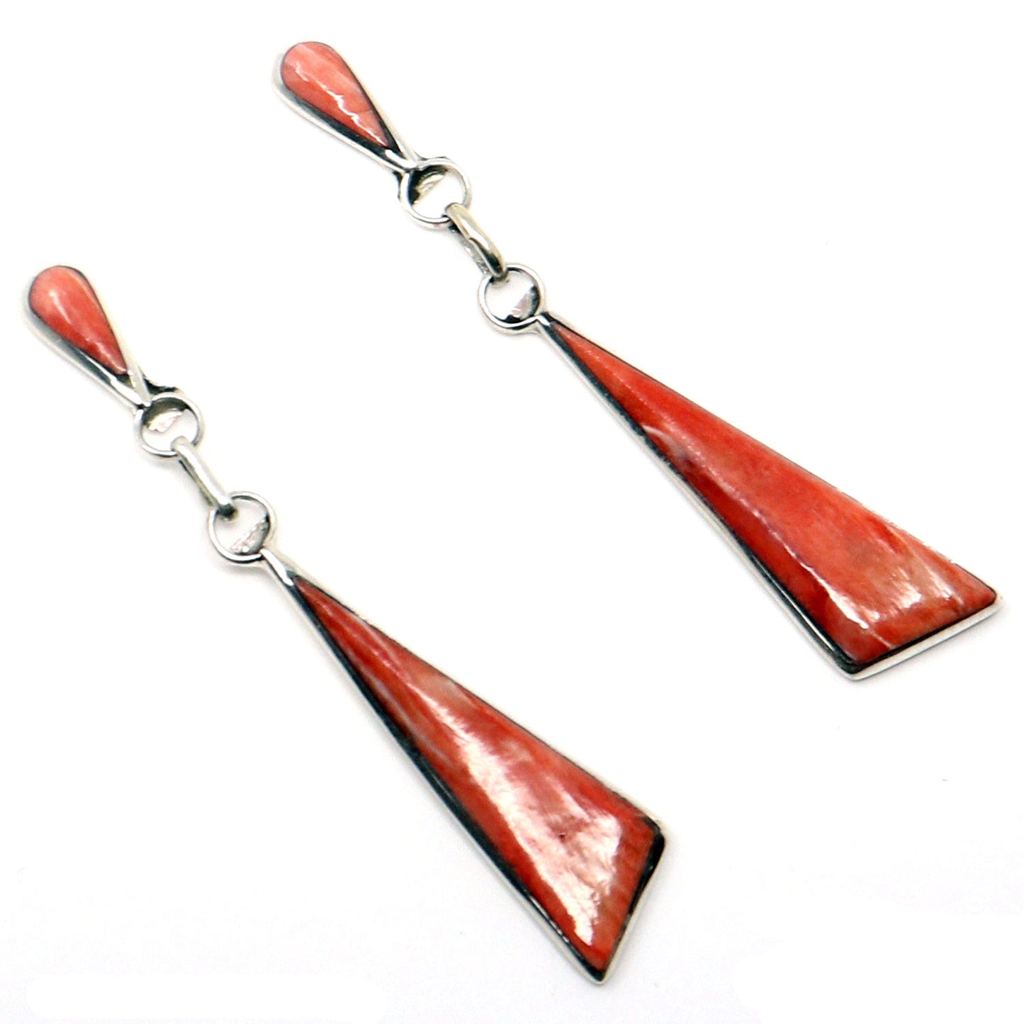 Zuni 2" Sterling Silver & Red Spiny Oyster Dangles