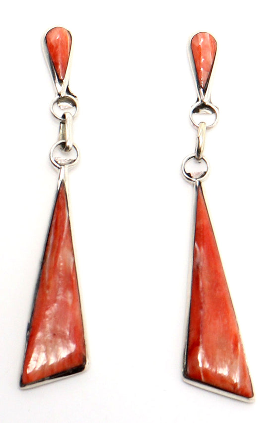 Zuni 2" Sterling Silver & Red Spiny Oyster Dangles