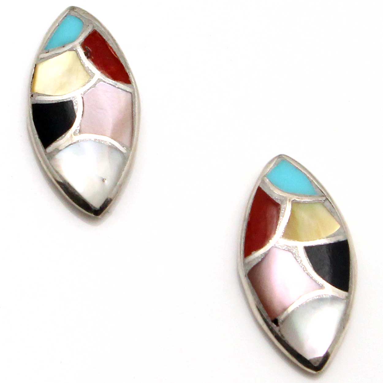 Zuni Multi-Stone Inlay Oval Stud Earrings