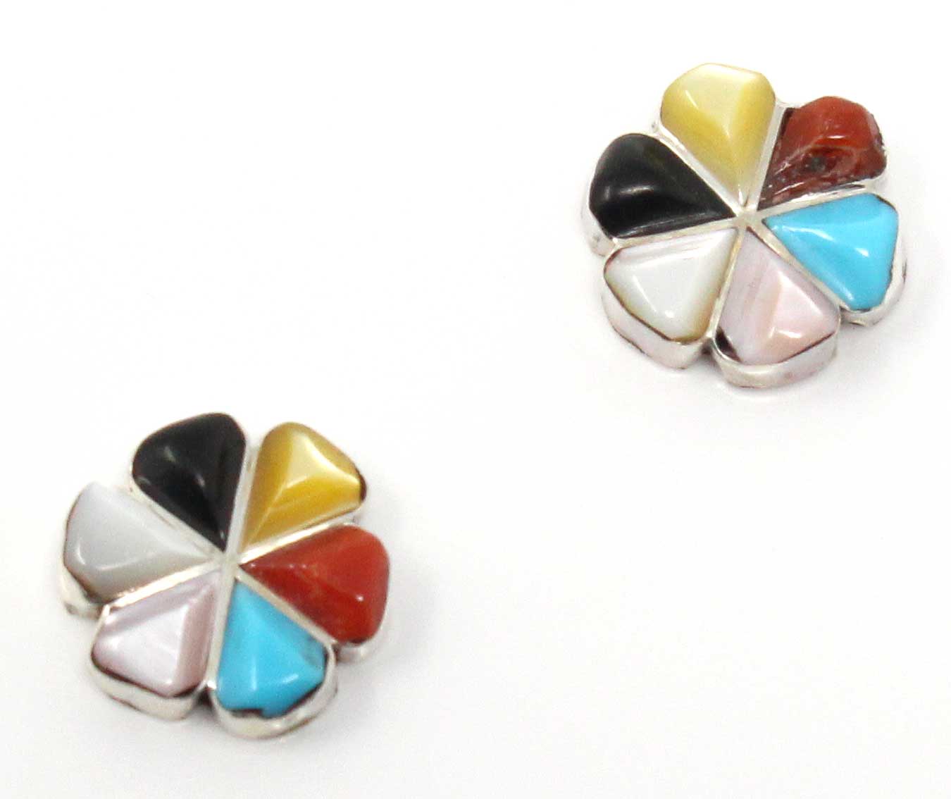 Zuni Multi Color Inlay Flower Stud Earrings