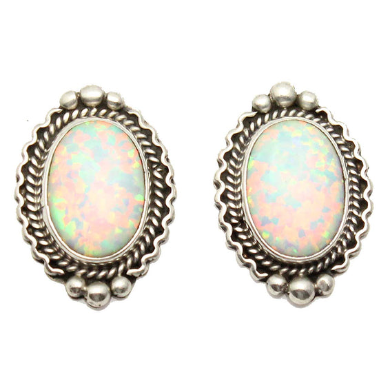 Synthetic White Opal Post Earrings