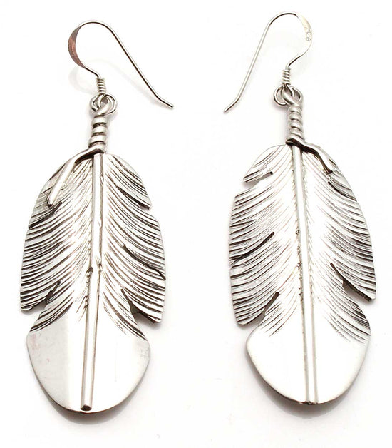 Large Silver Feather Earrings by Begay