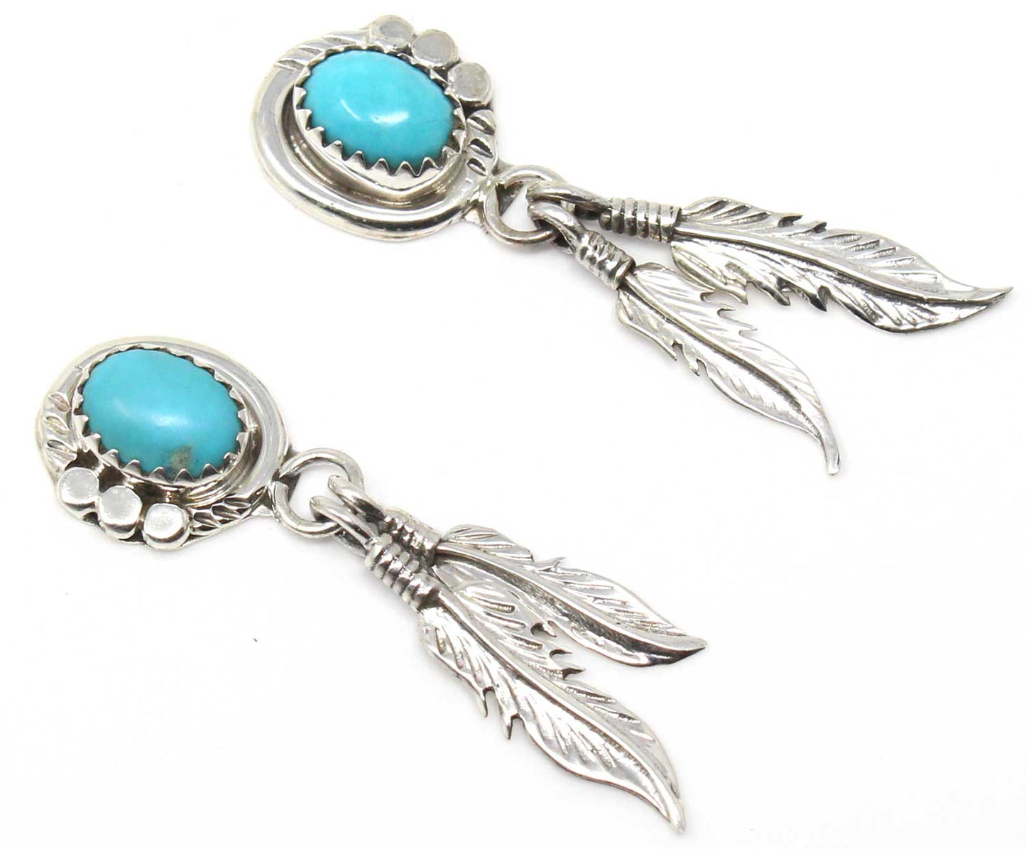 Navajo Turquoise Feather Dangle Earrings
