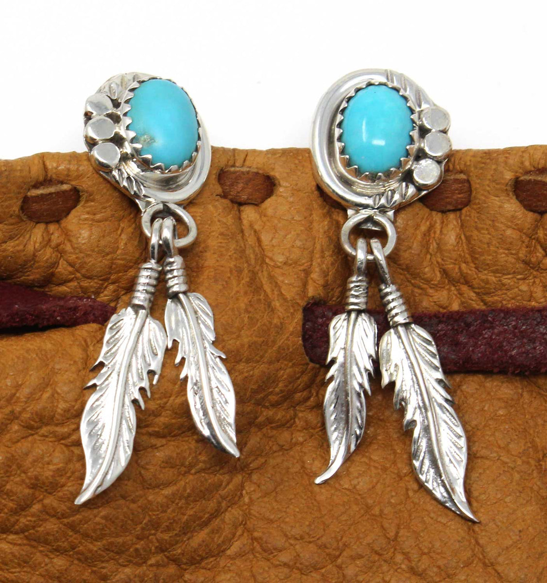 Navajo Turquoise Feather Dangle Earrings1