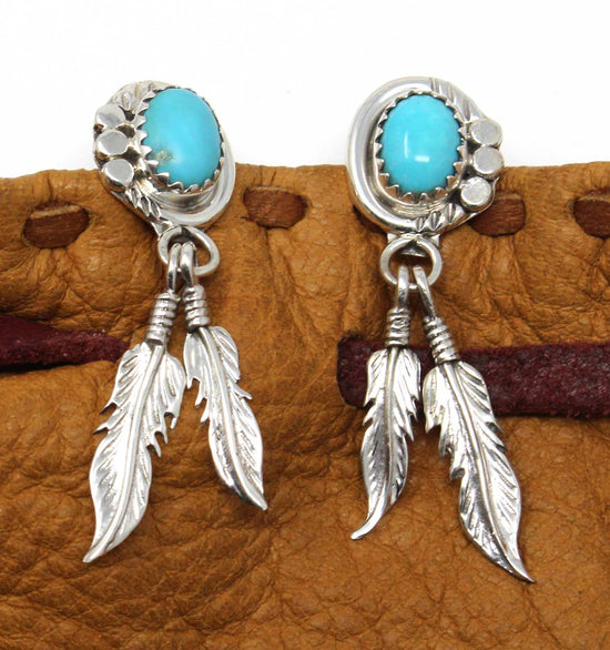 Navajo Turquoise Feather Dangle Earrings
