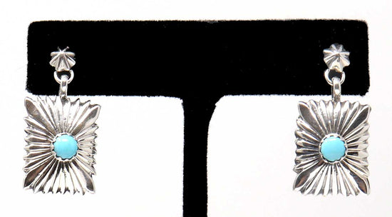 Navajo Sterling Silver & Turquoise Rectangular Dangle Earrings